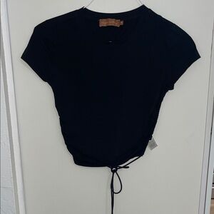 Beige Botany Black Backless Top with tie | M